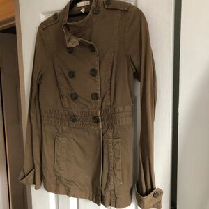JOIE Dark Olive Khaki Heavy Cotton Double Breasted Military Style Jacket size M